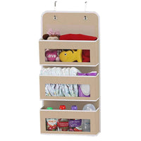 5-pocket hanging organizer on the back of a white bedroom door

