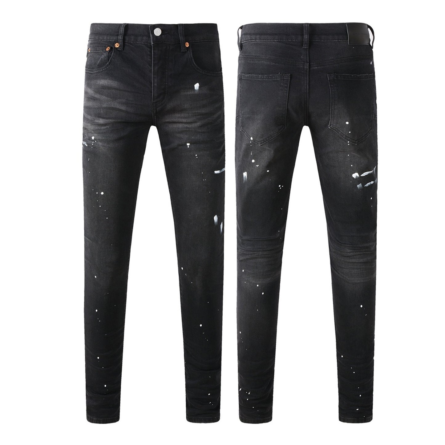 Men's cotton ripped straight-leg pants with relaxed fit and distressed detailing