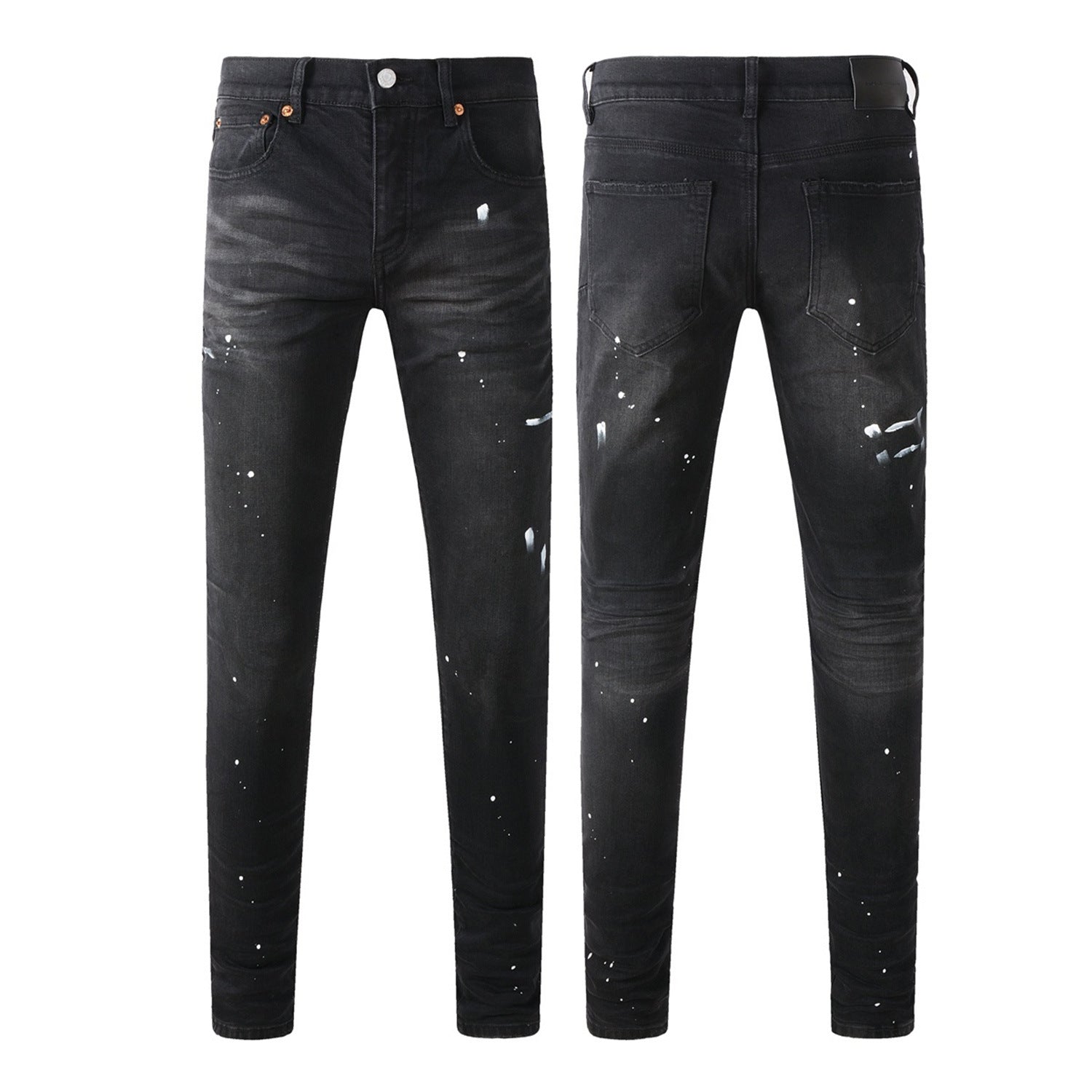 Men's cotton ripped straight-leg pants with relaxed fit and distressed detailing