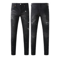 Men's cotton ripped straight-leg pants with relaxed fit and distressed detailing
