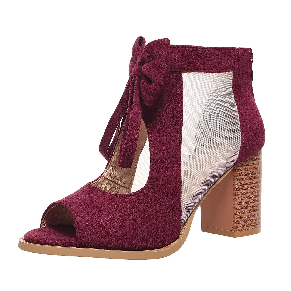 Women's platform chunky high heel sandals with bow decoration and ankle strap.

