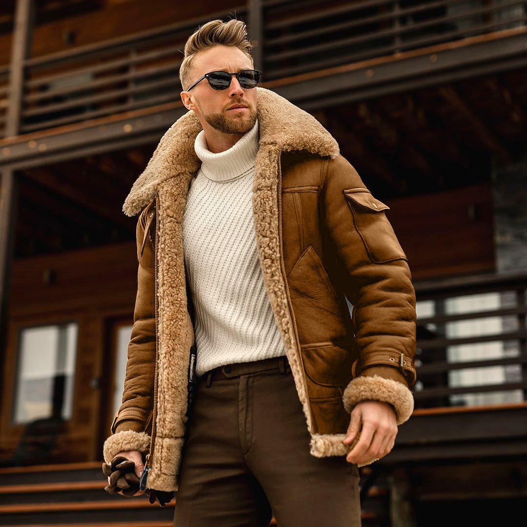 Men’s Military Tactical Winter Jacket with Fleece Lining and Fur Collar

