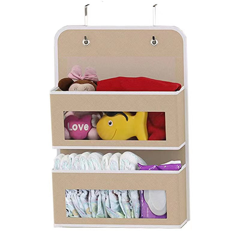 5-pocket hanging organizer on the back of a white bedroom door

