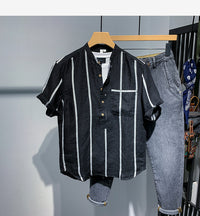 Men's Stand Collar Pullover Shirt, modern design, breathable fabric, stylish and versatile.
