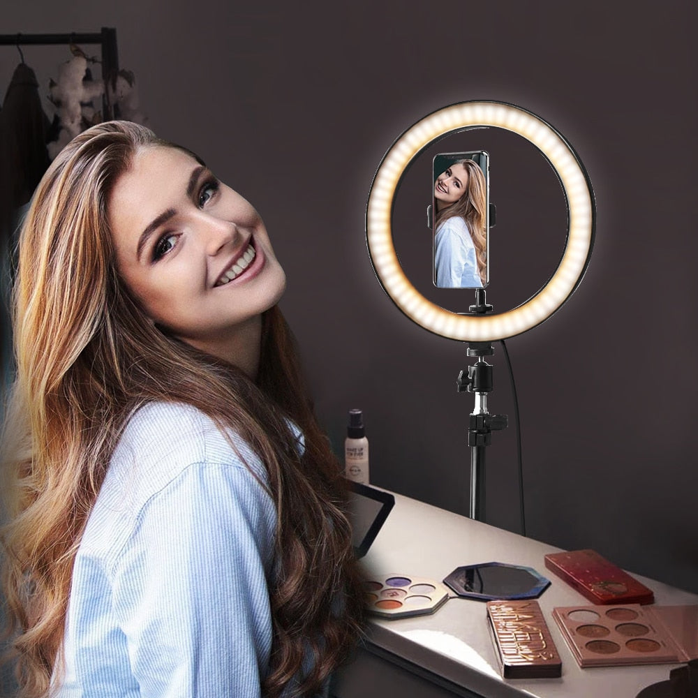 “10 inch (26cm) ring light with adjustable stand – perfect for photography, video calls, and makeup lighting – Hot Deal Warehouse electronics”

