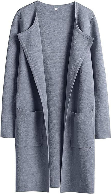 Women's Slim Fit Woolen Mid-Length Coat with Pockets and Lapel – Autumn & Winter Fashion

