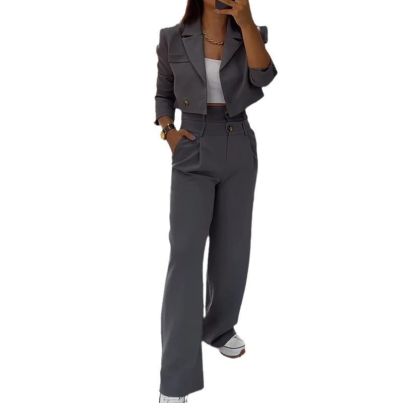 Women's fashion two-piece suit, stylish top and casual pants set, breathable and comfortable outfit for everyday wear.








