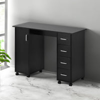 Home office computer desk with a spacious work surface and built-in drawers for storage. Features a modern design with sturdy construction, offering ample space for a computer, office supplies, and personal items, perfect for creating an organized and productive workspace