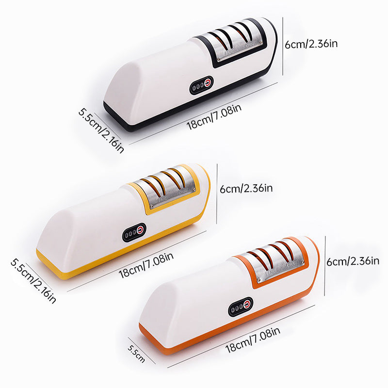 Compact multifunctional electric knife sharpener for kitchen use – automatic professional tool.

