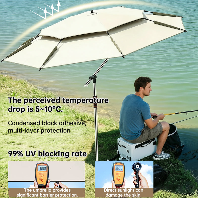 2.0-2.6m Octagonal Fishing Umbrella Portable Beach Sun Shade Camping Parasol UV Waterproof with Carry Bag Hot Deal Warehouse