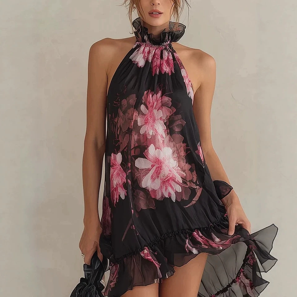 Summer New Women's Chiffon Printed Off-Shoulder Sexy Dress Hot Deal Warehouse