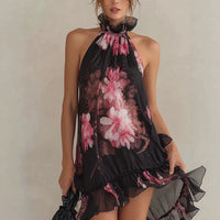 Summer New Women's Chiffon Printed Off-Shoulder Sexy Dress Hot Deal Warehouse