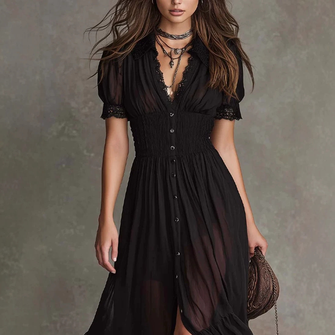 V-Neck Ruffle Blouse & Slit Maxi Skirt Set Hot Deal Warehouse