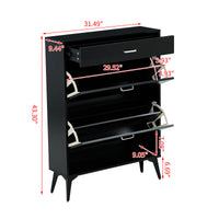 Black shoe cabinet with open shelves for footwear storage
