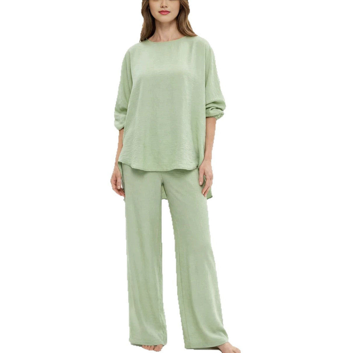 Solid Loose Casual Suit Wide Leg Pants Two-Piece Set Hot Deal Warehouse