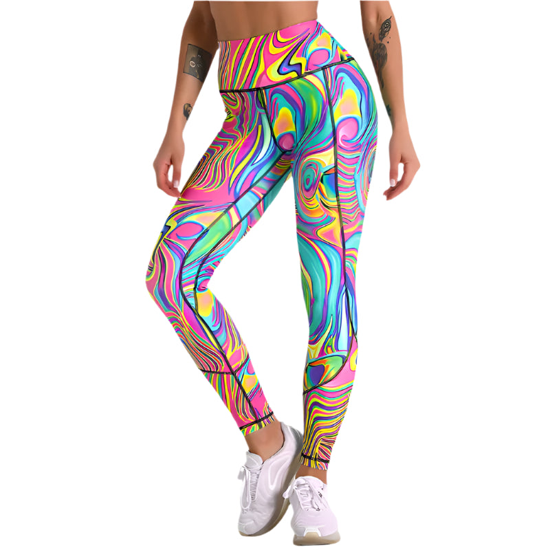 colorful printed high-waisted fitness leggings for women