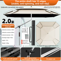 2.0-2.6m Octagonal Fishing Umbrella Portable Beach Sun Shade Camping Parasol UV Waterproof with Carry Bag Hot Deal Warehouse