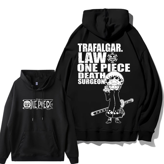 Loose fit Luffy hoodie with One Piece pirate print on front

