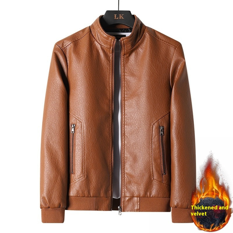 Plus Size Men's Simplicity Leather Coat – Black PU leather jacket with a sleek zipper closure, offering comfort and style for all body types.








