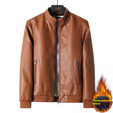 Plus Size Men's Simplicity Leather Coat – Black PU leather jacket with a sleek zipper closure, offering comfort and style for all body types.








