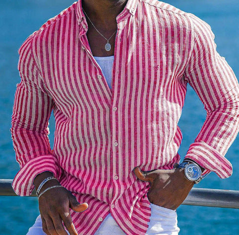 Summer Menswear 3D Printing Lapel Long Sleeve Shirt Hot Deal Warehouse