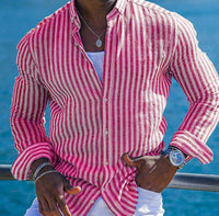 Summer Menswear 3D Printing Lapel Long Sleeve Shirt Hot Deal Warehouse