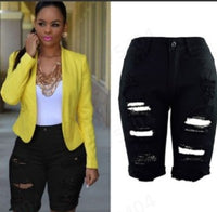 Fashion High Waist Ripped Denim Shorts for Women featuring a flattering high-waisted fit and trendy ripped detailing for a stylish, casual look.