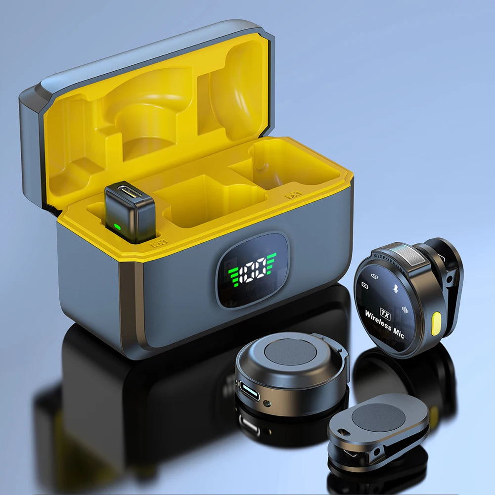 Dual wireless lapel microphone kit with USB-C and Lightning adapters