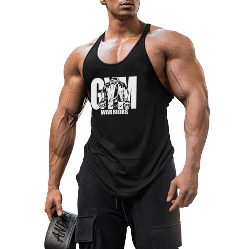 GYM WARRIORS cotton fitness vest, featuring a deep digging design and thin shoulder straps. This lightweight, breathable shirt is perfect for intense workouts, providing comfort and flexibility while showcasing a sporty, stylish look