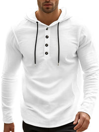Men’s plus size hoodie with button detail and drawstring hood in long sleeve design.

