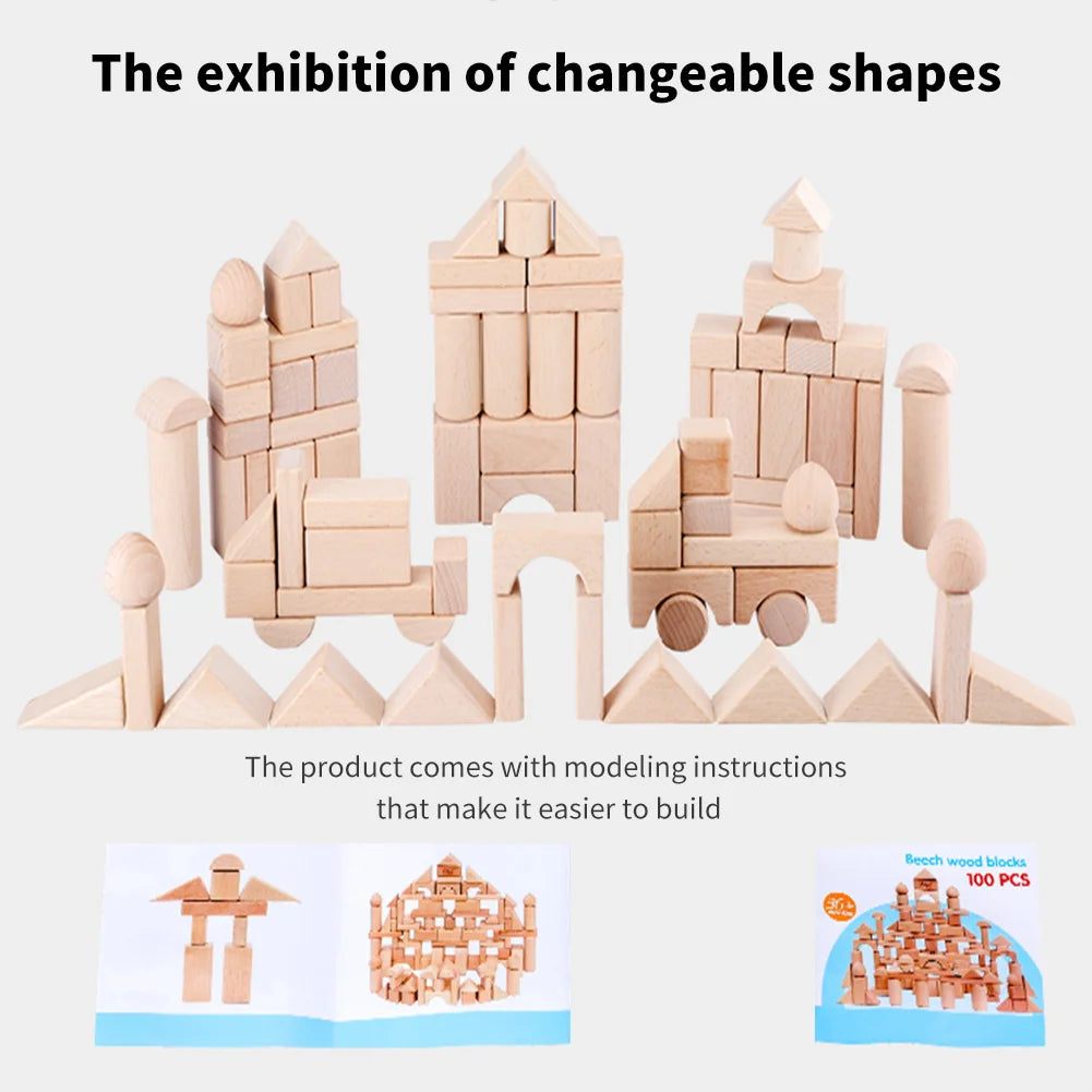 “100 piece beech wood building blocks set – natural, educational construction toy for kids – Hot Deal Warehouse toys”

