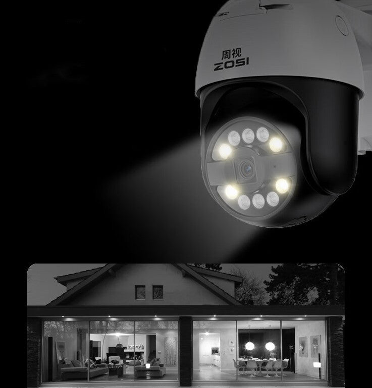 Outdoor 4K HD panoramic security camera with 360° rotation, waterproof build, night vision, and remote monitoring.

