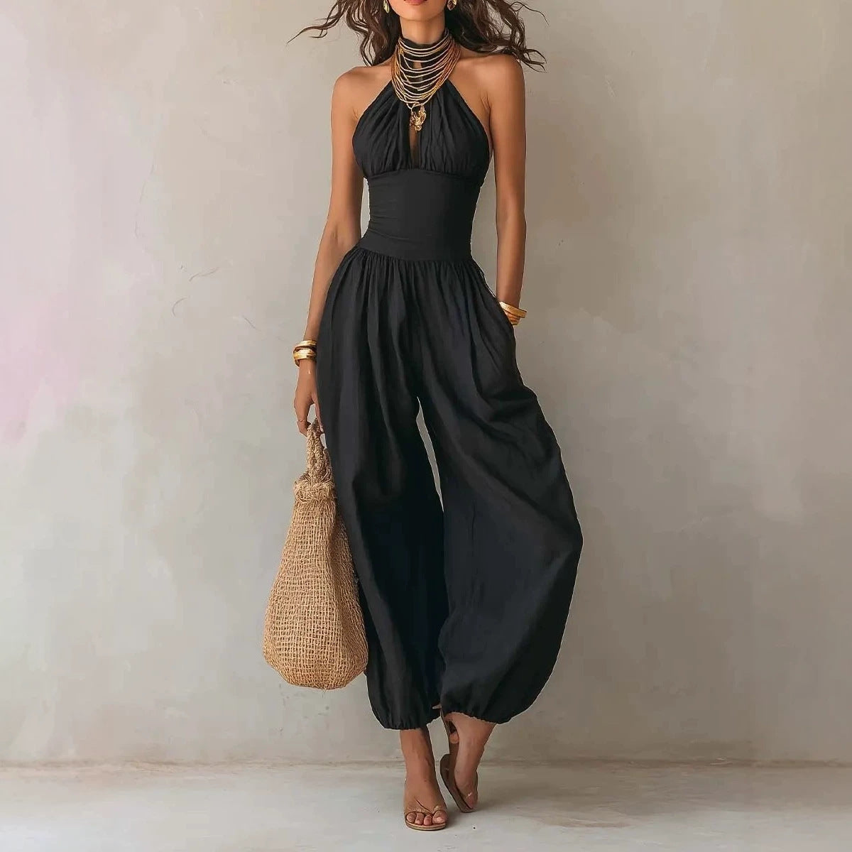 Slim-Fitting Body-Concealing Travel Halter Neck Sexy Casual Comfortable Jumpsuit Hot Deal Warehouse
