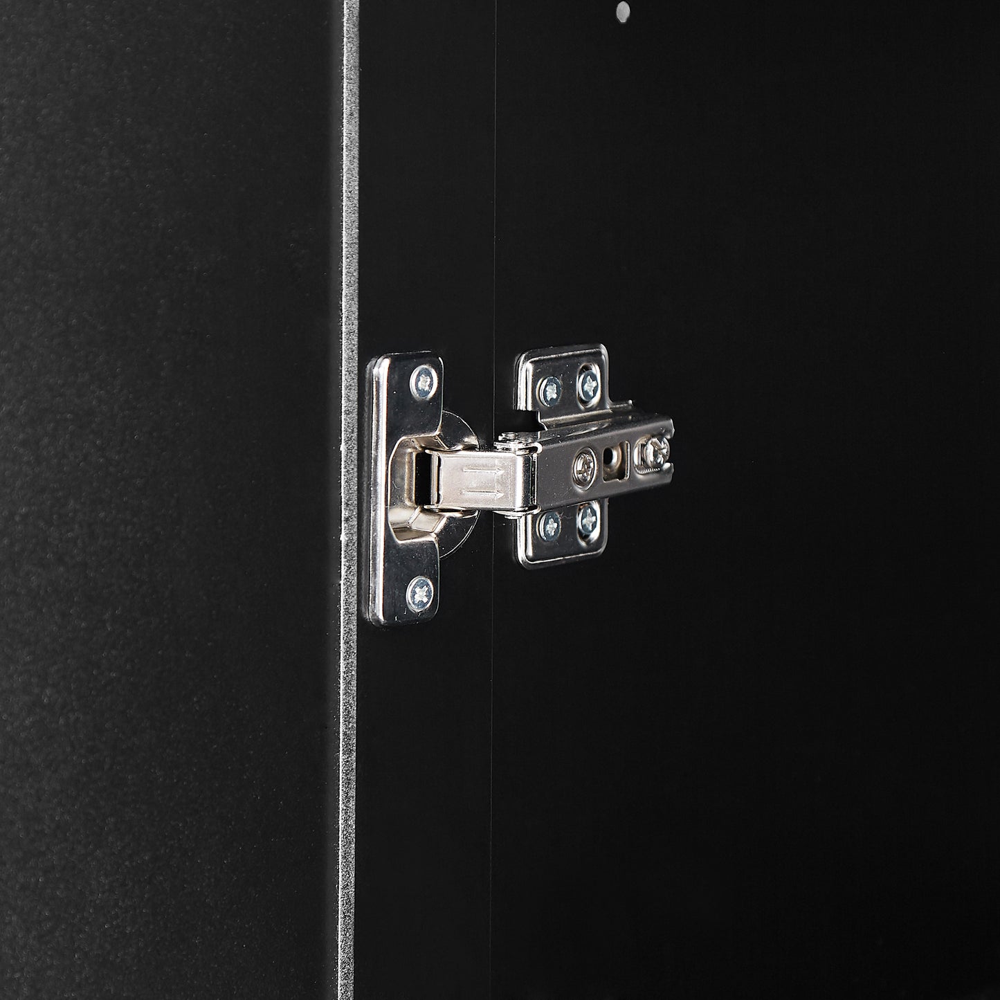 Black MDF tall bathroom storage cabinet with two doors and drawers
