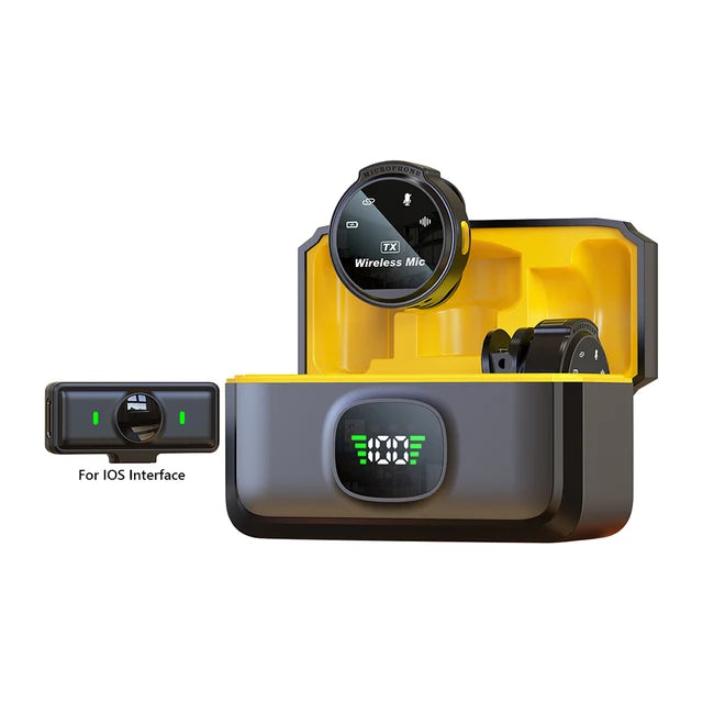 Dual wireless lapel microphone kit with USB-C and Lightning adapters