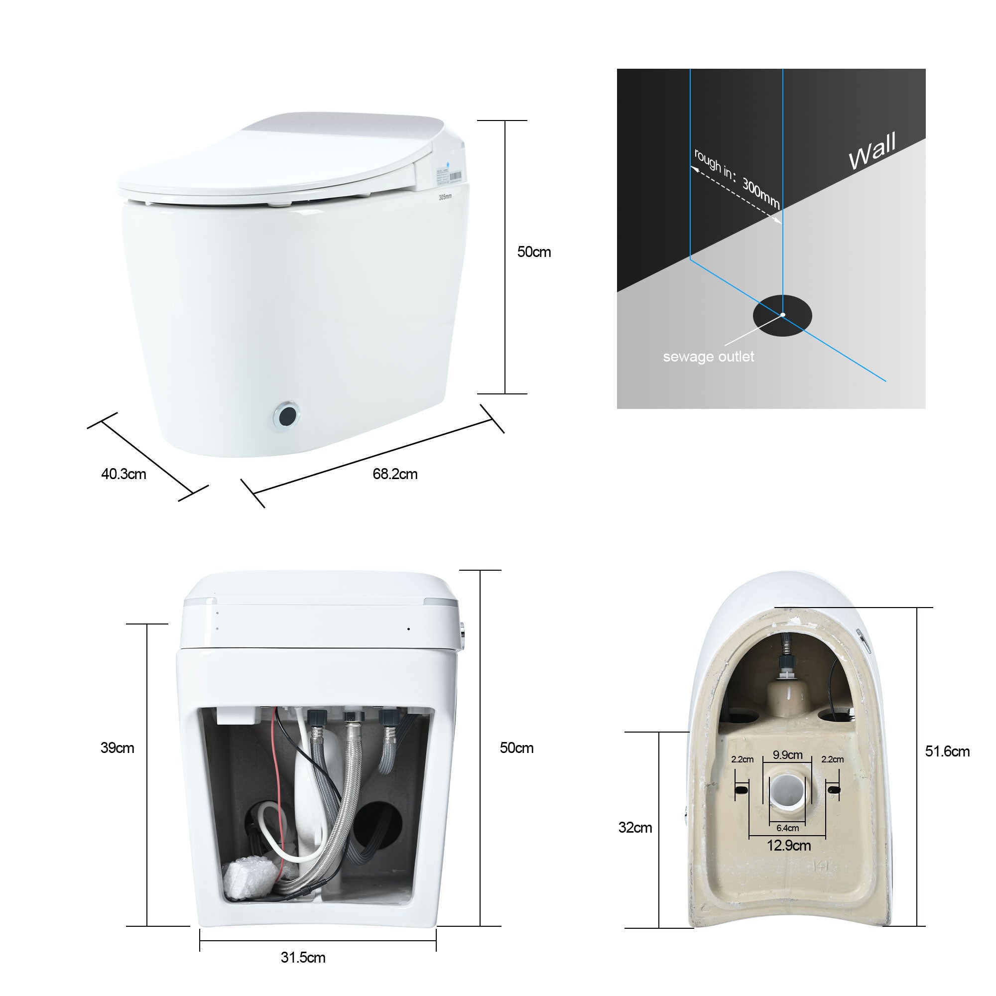 Modern intelligent toilet with heated seat and foot sensor in white