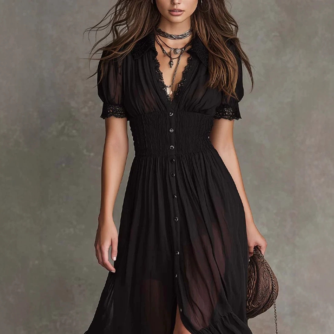 V-Neck Ruffle Blouse & Slit Maxi Skirt Set Hot Deal Warehouse