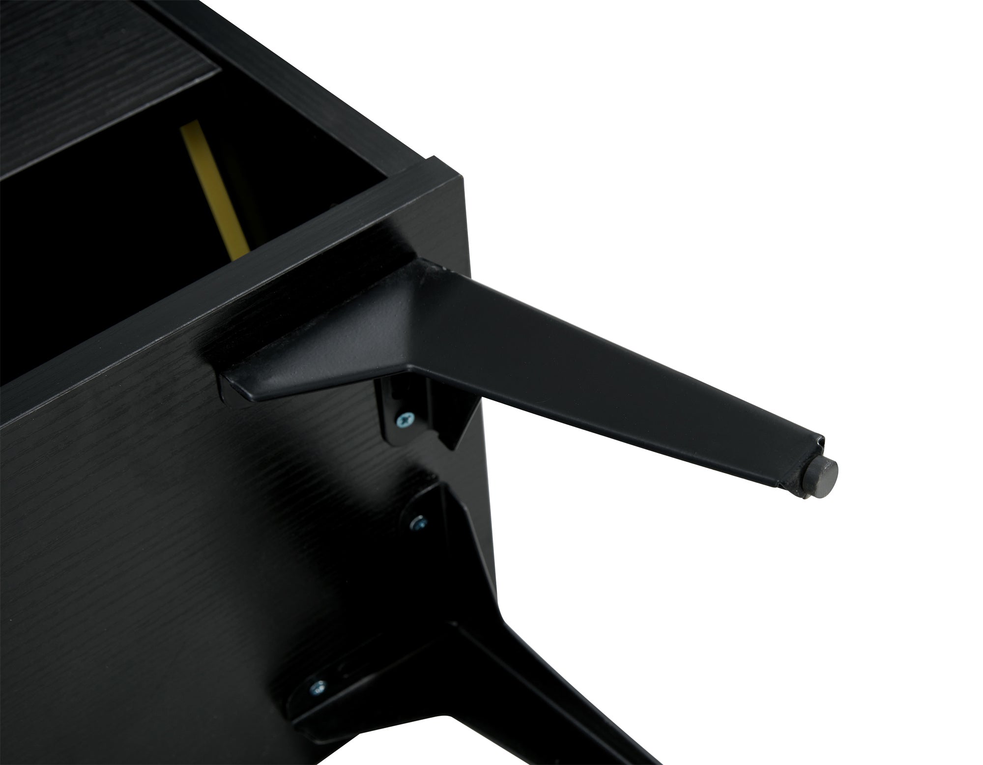 Black shoe cabinet with open shelves for footwear storage