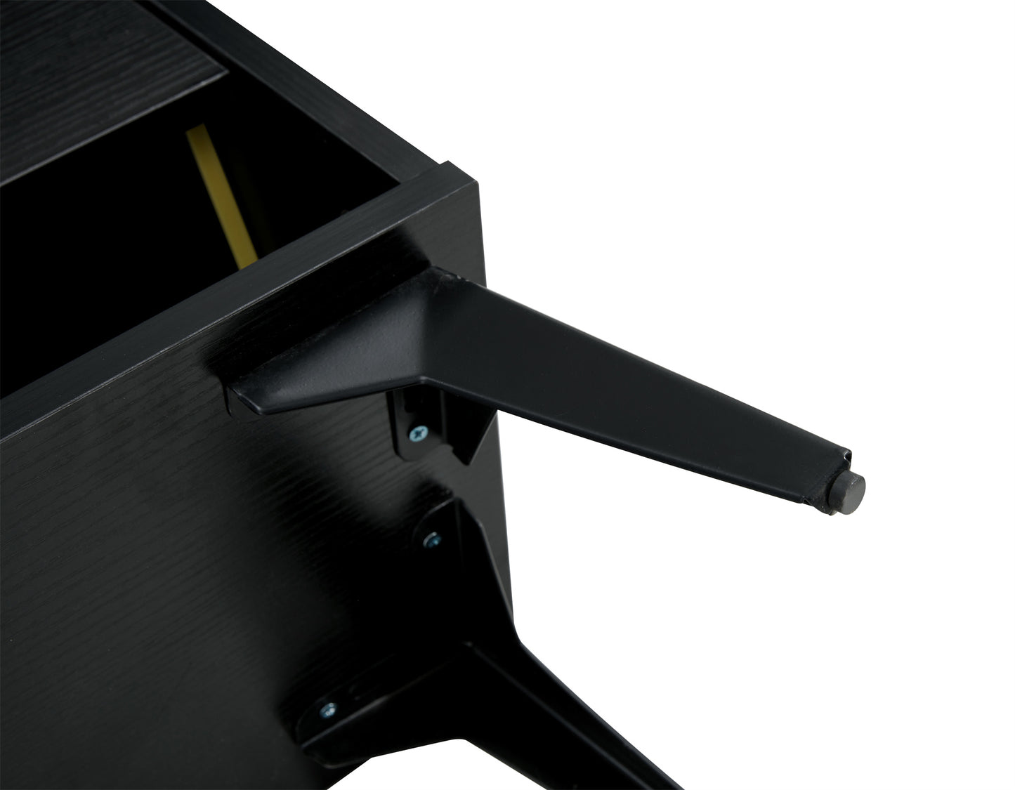Black shoe cabinet with open shelves for footwear storage