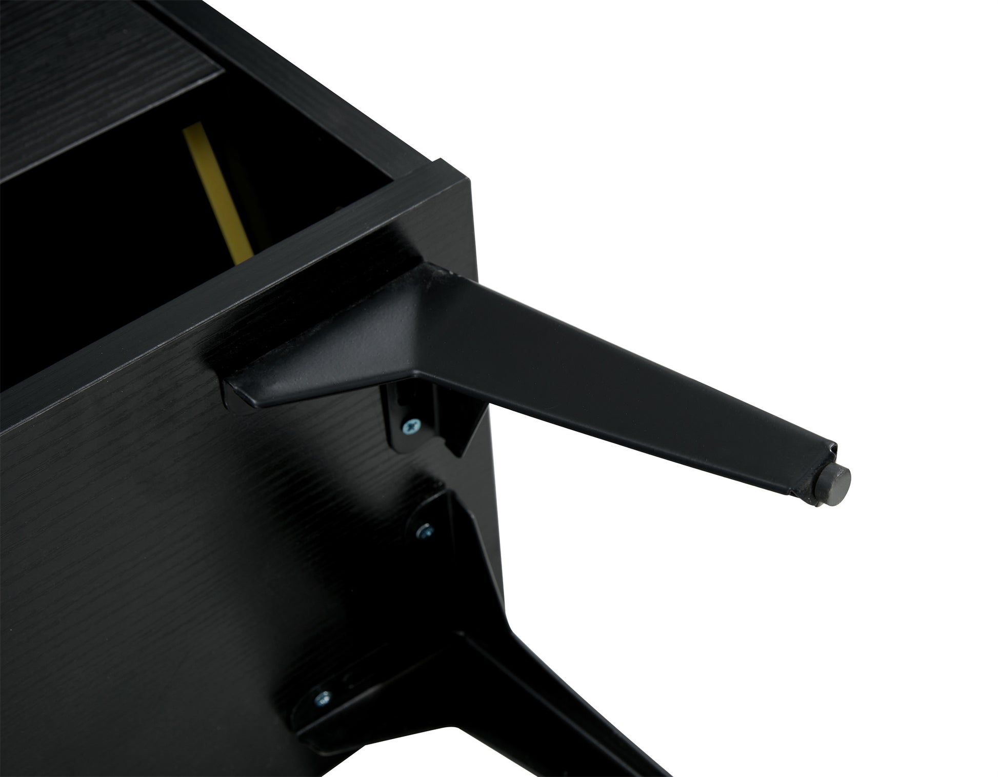 Black shoe cabinet with open shelves for footwear storage