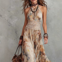 Floral Backless Strapless Summer Beach Vacation Long Dress 