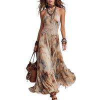 French Vintage Painted Floral Backless Strapless Summer Beach Vacation Long Dress Hot Deal Warehouse