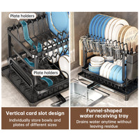 2-Tier Large Capacity Dish Drying Rack, Rustproof Carbon Steel Kitchen Sink Drainer with Cutting Board & Utensil Holder Hot Deal Warehouse