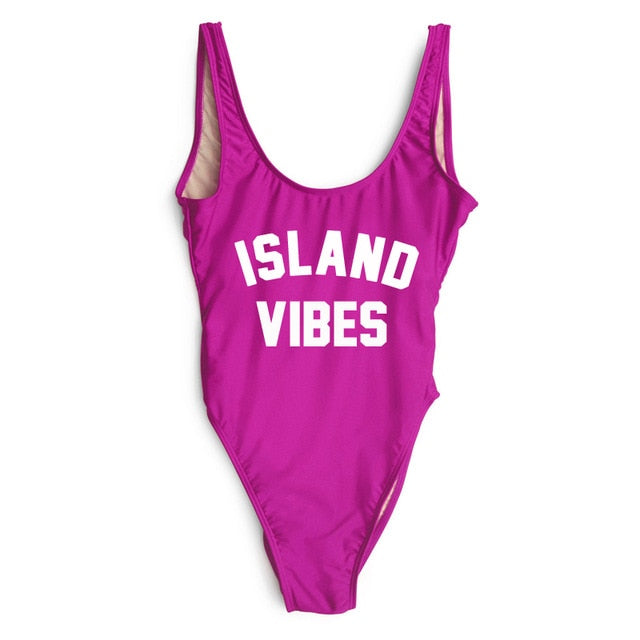 Island Vibes Letter Print Swimsuit Hot Deal Warehouse