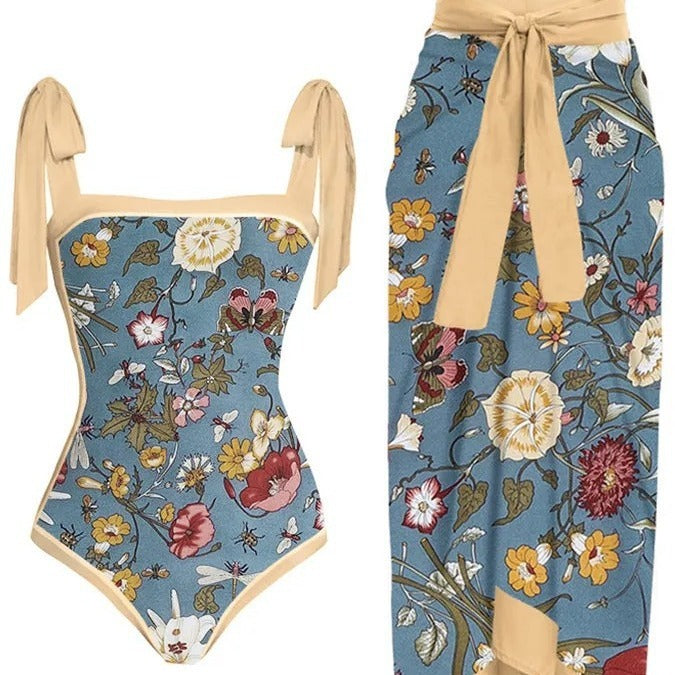 Palm Breeze Chiffon Printed Swimsuit