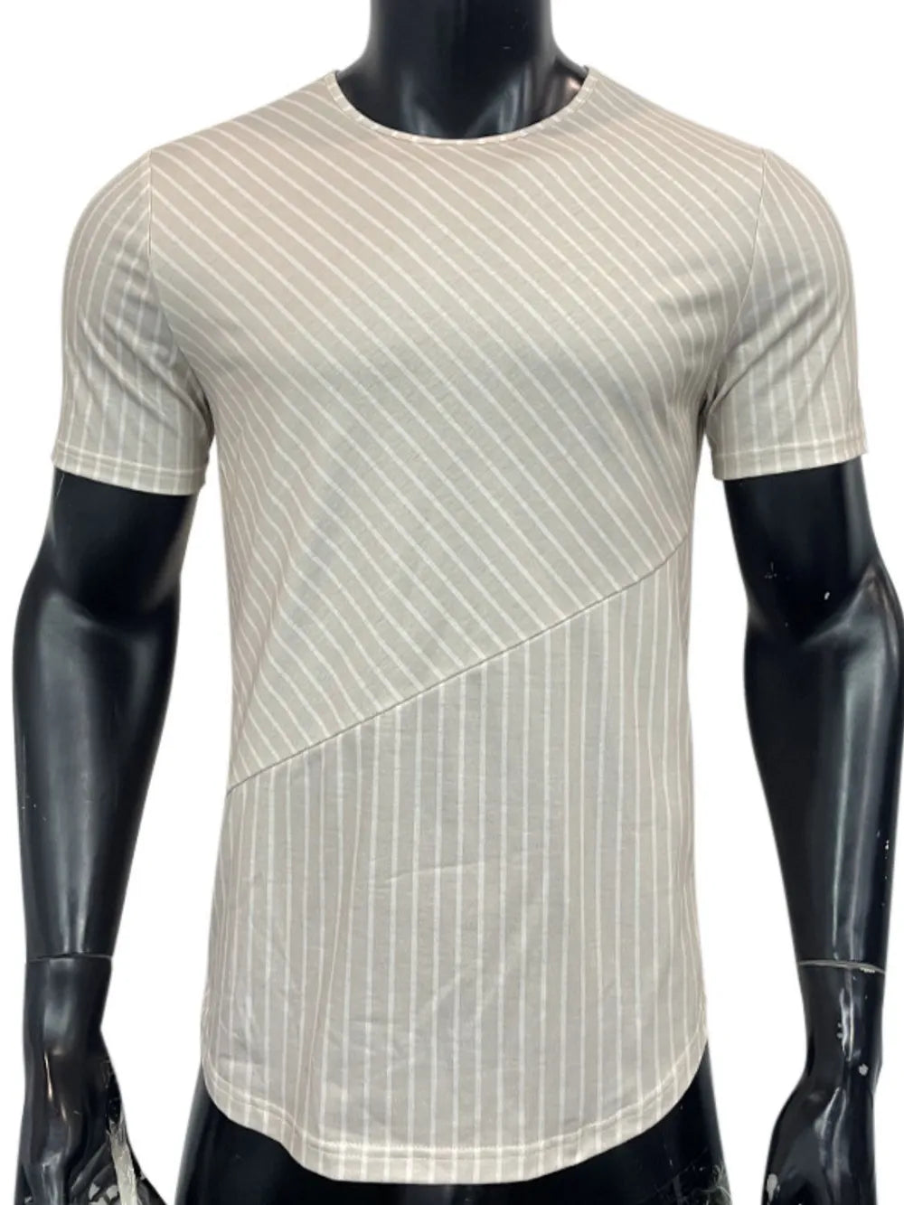 Men's striped round neck t-shirt, front view

