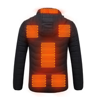 Men's and women's USB heated jacket with hoodie, front view

