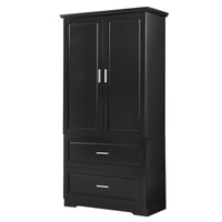 Black MDF tall bathroom storage cabinet with two doors and drawers