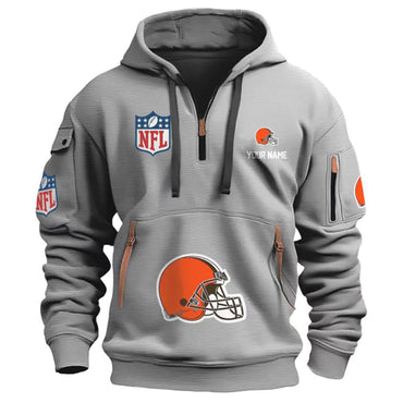 European and American printed pullover hoodie with front zip and kangaroo pocket.

