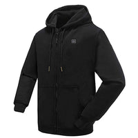 USB heating hoodie with power bank connected for warmth